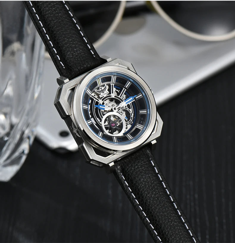 Yelang V1216 miesten kello, luksusbrändin kello, 42mm avoin kellotaulu, Japan MIYOTA 8N40 -automaattikoneisto, 100M vedenpitävä kello, hohtavat osoittimet