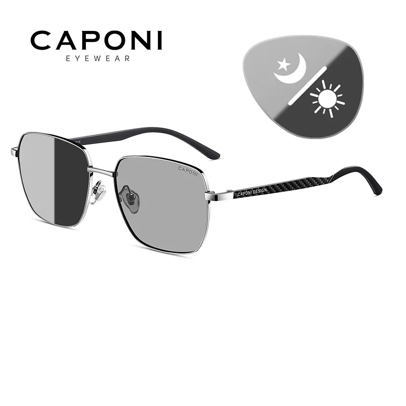 CAPONI Polarized Sun Glasses For Men Light Carbon Fiber Photochromic Black Shades Driving UV420 Oil-proof Lenses Eyewear BS34713