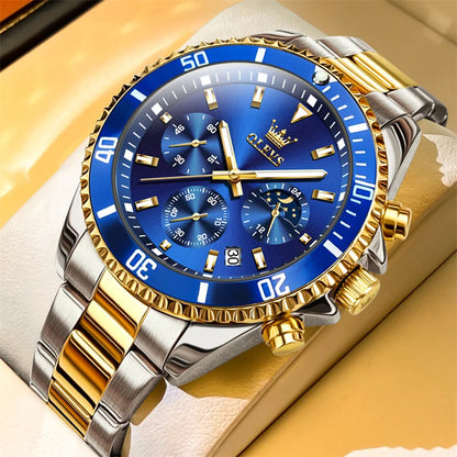 Relógio OLEVS para homem, marca de luxo, relógio militar de quartzo dourado, estanque, data luminosa, caixa em aço inoxidável.