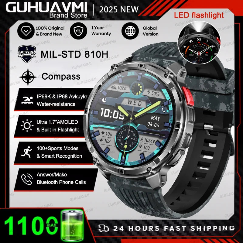 New Original 1100mAh Battery Men Smart Watch Outdoor GPS 10ATM Waterproof Bluetooth Call Sport Smartwatch For Android IOS Phones