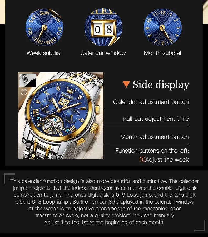 OLEVS 9910 Mens Watch Original Luxury Brand Waterproof Luminous  Automatic Mechanical Watch Dual Calendar Watch Box Reloj