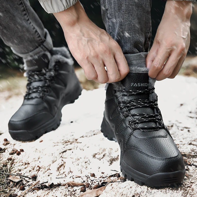Bottes de neige pour hommes, bottines d'hiver chaudes et confortables pour l'extérieur, coupe haute, coupe-vent, antidérapantes, amortissantes, chaussures de randonnée en coton.