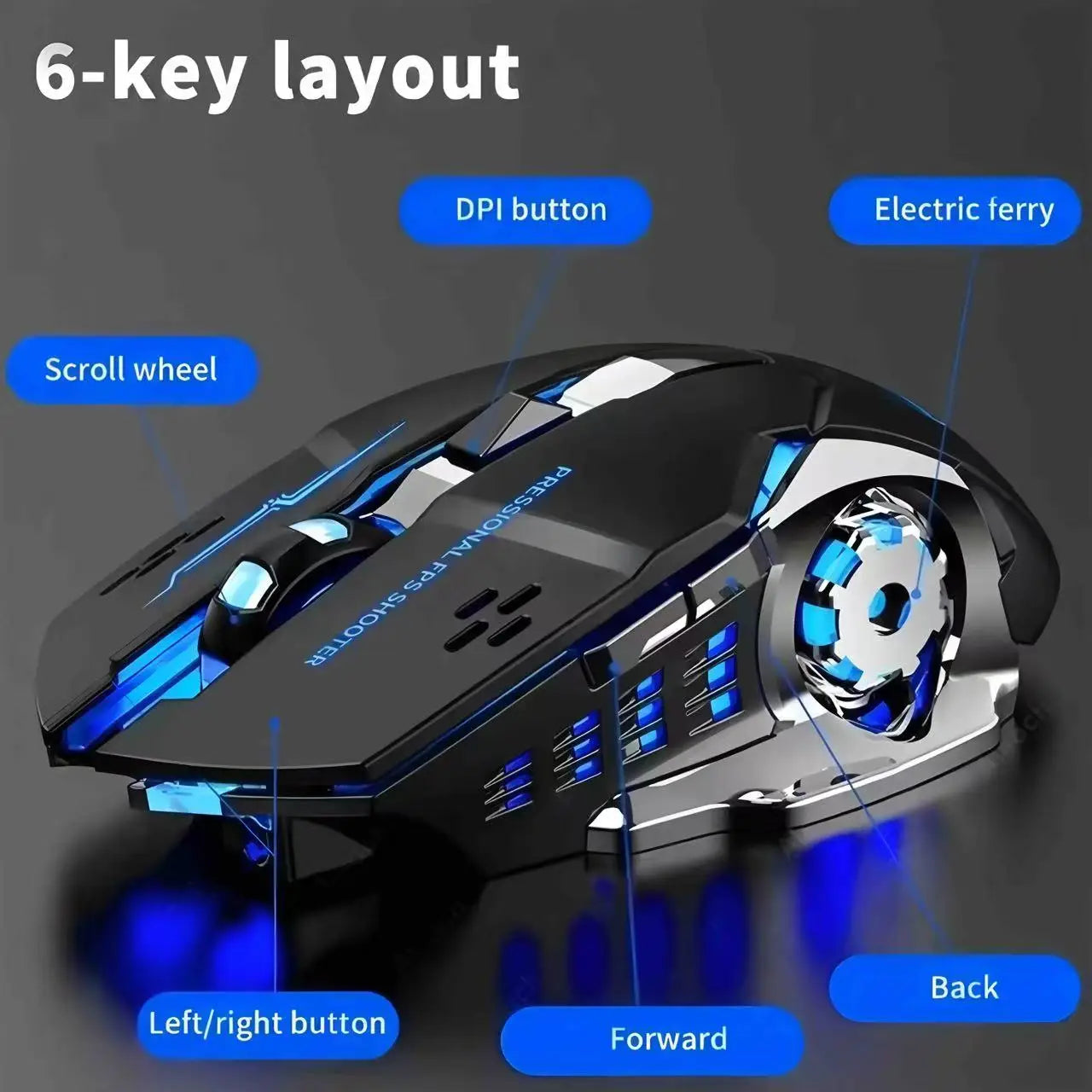 Bluetooth геймърска мишка за компютър, презареждаема безжична USB мишка с механичен дизайн, E-Sports подсветка, PC Gamer мишка за компютър