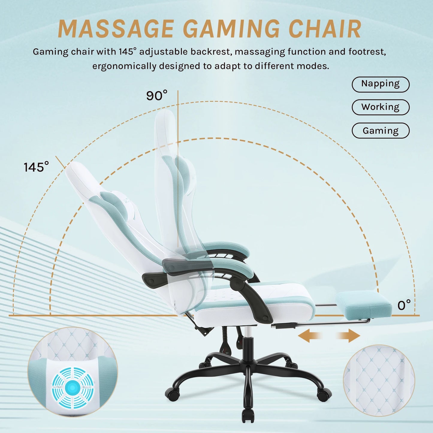 Silla de ordenador giratoria WOLTU con función de masaje, silla de oficina ergonómica con almohada y reposapiés, silla gaming ajustable en altura