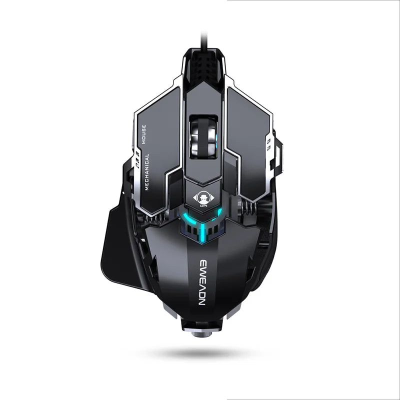 Mouse gaming meccanico in metallo cablato ergonomico con retroilluminazione RGB, mouse da gioco ottico USB 12800 DPI per PC desktop