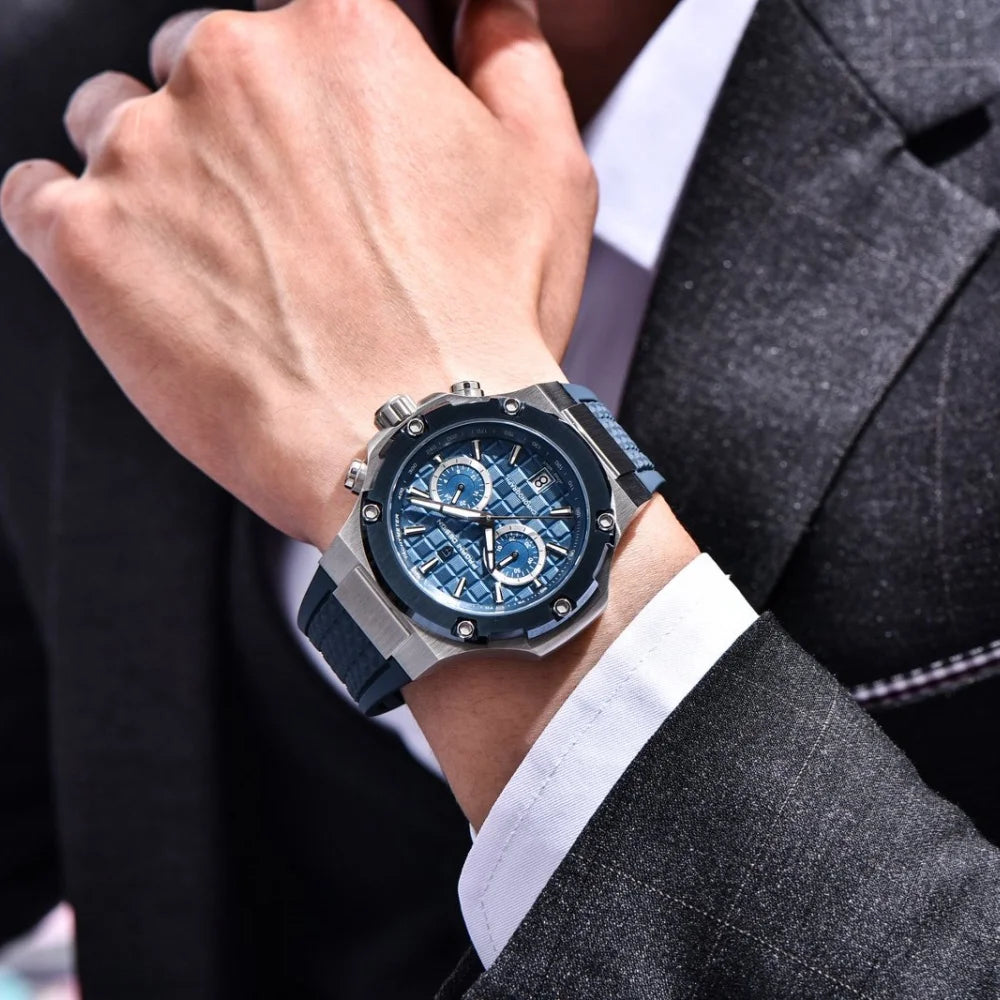 Reloj de cuarzo para hombre PAGANI DESIGN PD-YS032, 44mm, movimiento japonés VK64, caja de acero inoxidable, correa de caucho, cristal de zafiro, resistente al agua 100M