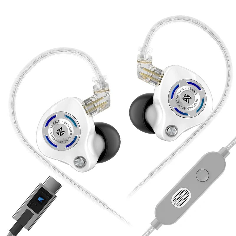 Auricolari IEM da gaming KZ Gale – In-ear monitor HiFi con driver super-lineare e cavo 2 pin rimovibile placcato argento
