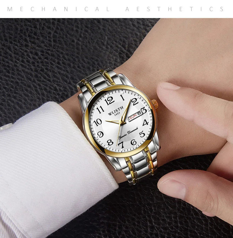Relógio de luxo para mulher, relógio de quartzo, relógio de pulso digital, à prova de água, com calendário e visor iluminado; estilo moderno e profissional, adequado também para homens.
