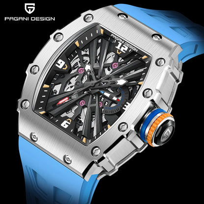 Orologio da uomo PAGANI DESIGN 2026 New al quarzo, movimento VH65, quadrante scheletrato, impermeabile 100M, sportivo rettangolare, vetro zaffiro