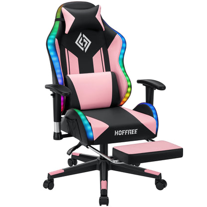 Sedia gaming LED per bambini 8-15 anni, sedia gamer regolabile con illuminazione LED, poggiapiedi e supporto lombare, sedia PC ergonomica