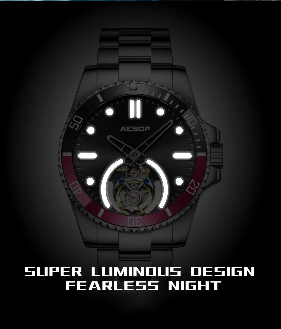 AESOP 2025 Men Flying Tourbillon Mechanical Wristwatch Male Skeleton Luxury Sapphire Watch Mens Waterproof Super Luminous Clocks