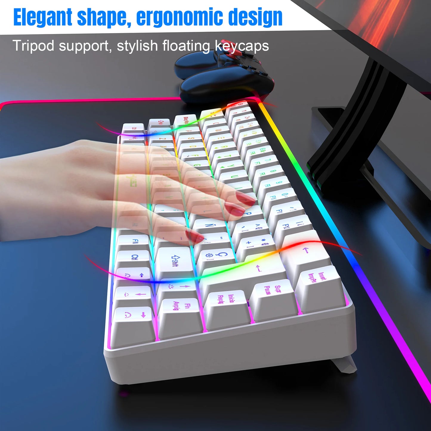 Offerta imperdibile! Tastiera gaming cablata spagnola a 69 tasti con retroilluminazione RGB, design compatto 68%, un accessorio indispensabile per professionisti e gamer