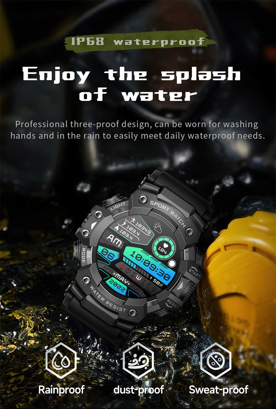 New Military Sports Smart Watch Men 100+ Sports Outdoor Fitness Compass Heart rate BT Call Waterproof Smartwatch For iOS Android