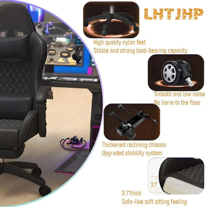 Hestora PU Leather Big and Tall Gaming Chair Ergonomic High Back Computer Chair with Footrest Massage Lumbar Support for Adults