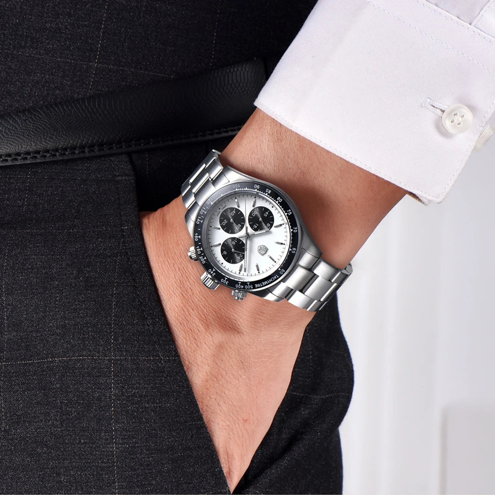 Pánske hodinky Rolls Timi Panda – quartzový chronograf, luxusný model, zafírové sklo s antireflexnou úpravou, vodotesné, športový štýl