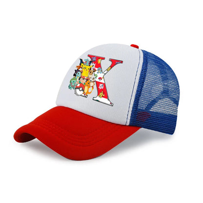 Tegneserie-Pokémon-baseballkasket til børn med Pikachu og bogstaverne A-Z – til drenge og piger – solbeskyttende solhat – børnekasket med skygge – sommer-trucker-kasket – far-kasket
