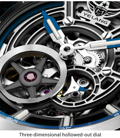 Yelang V1216 miesten kello, luksusbrändin kello, 42mm avoin kellotaulu, Japan MIYOTA 8N40 -automaattikoneisto, 100M vedenpitävä kello, hohtavat osoittimet