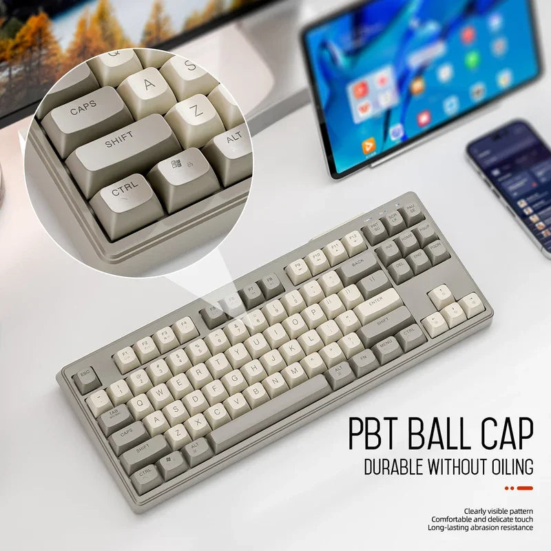 Teclado M87 inalámbrico Bluetooth de doble modo, sensación mecánica, gaming y oficina, silencioso, teclas esféricas PBT, luz arcoíris