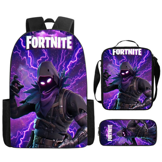 Cute Cartoon  3pcs Set School Backpack with Lunch Bag Pencil Case , Large Anime Fortnite Kids School Bags For Boys and Girls