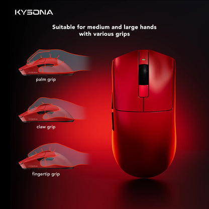 Mouse gaming KYSONA Jupiter Series cablato e wireless 8Khz con sensore PAW3950, Bluetooth, 46g, ricaricabile, driver web per PC e laptop