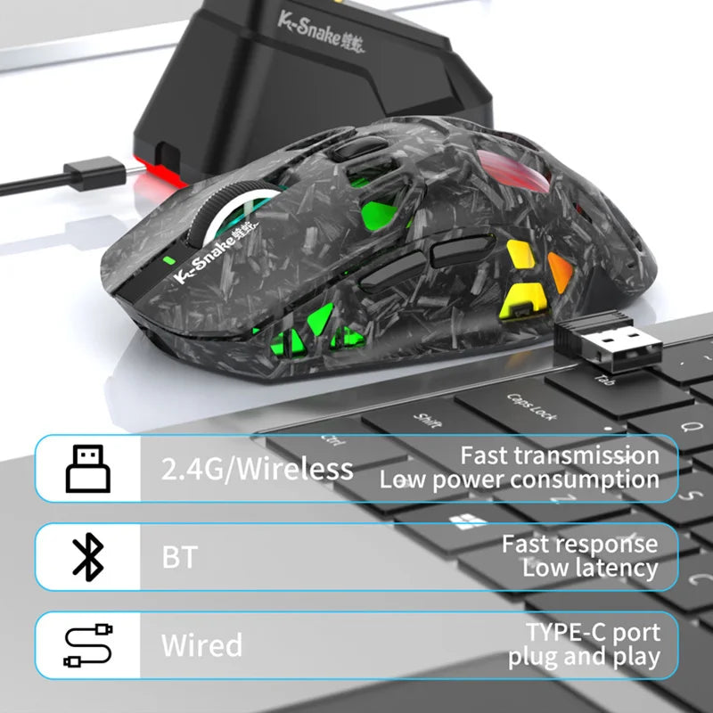 Lenovo Tri-Mode -kevyt pelihiiri RGB-lataustelakalla, 12000DPI, 2.4G/Bluetooth/langallinen ergonominen hiiri PC:lle ja kannettavalle tietokoneelle