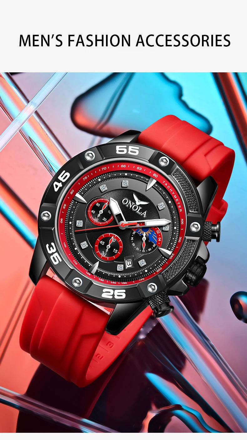 ONOLA New Fashion Casual Men's Watch Multi functional Fluorescent Tape Waterproof Quartz Military Watch Men's Clock High Quality