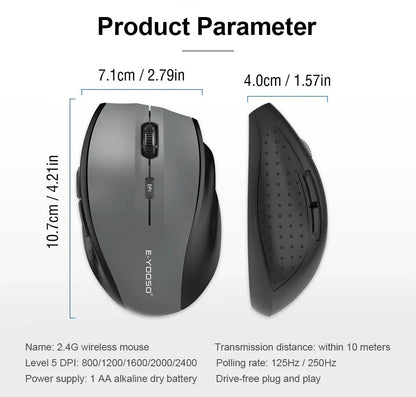 E-YOOSO E-1010 Mouse Wireless USB 2.4G da Gaming e Ufficio, Mouse Ottico 2400 DPI Ergonomico per Laptop, PC e Computer