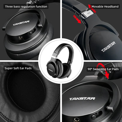 Auriculares de monitorización profesional Takstar PRO82 – Auriculares de estudio HiFi estéreo con cable para grabación, gaming y sonido preciso con graves ajustables