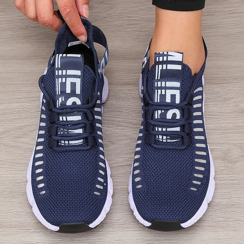 Zapatillas deportivas de mujer de malla, ligeras, con suela suave, correa para jogging, transpirables, de moda, para caminar, deportivas informales, de tenis, planas, para hombre