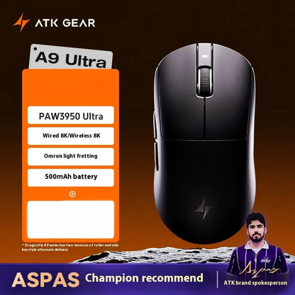 Ratón gaming inalámbrico ATK A9 Ultra Tri Mode 8K 53g ligero A9/A9 SE/A9 Plus/A9 Pro para PC e-sports, regalo personalizado