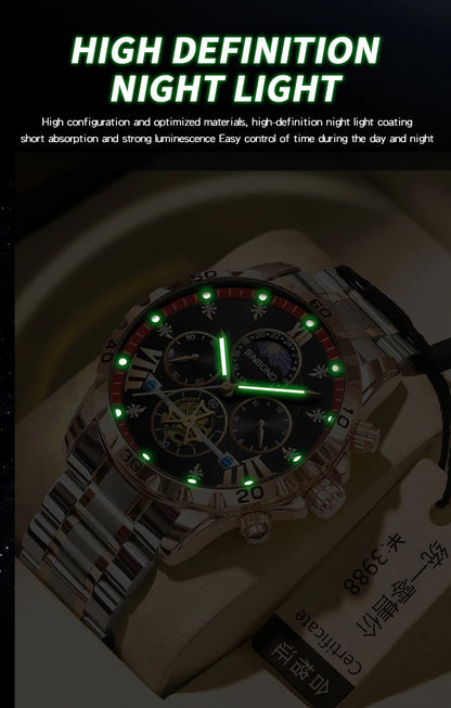 BINBOND quartz watches for men luxury accurate durable watch luminous waterproof chronograph men's watch business watch reloj
