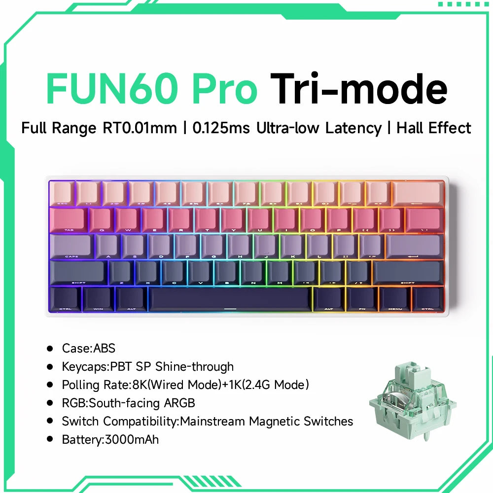 MONSGEEK FUN60 PRO&MAX HE Tastiera meccanica con switch magnetici 60% wireless da gaming, Rapid Trigger 8K ARGB, tastiera personalizzata