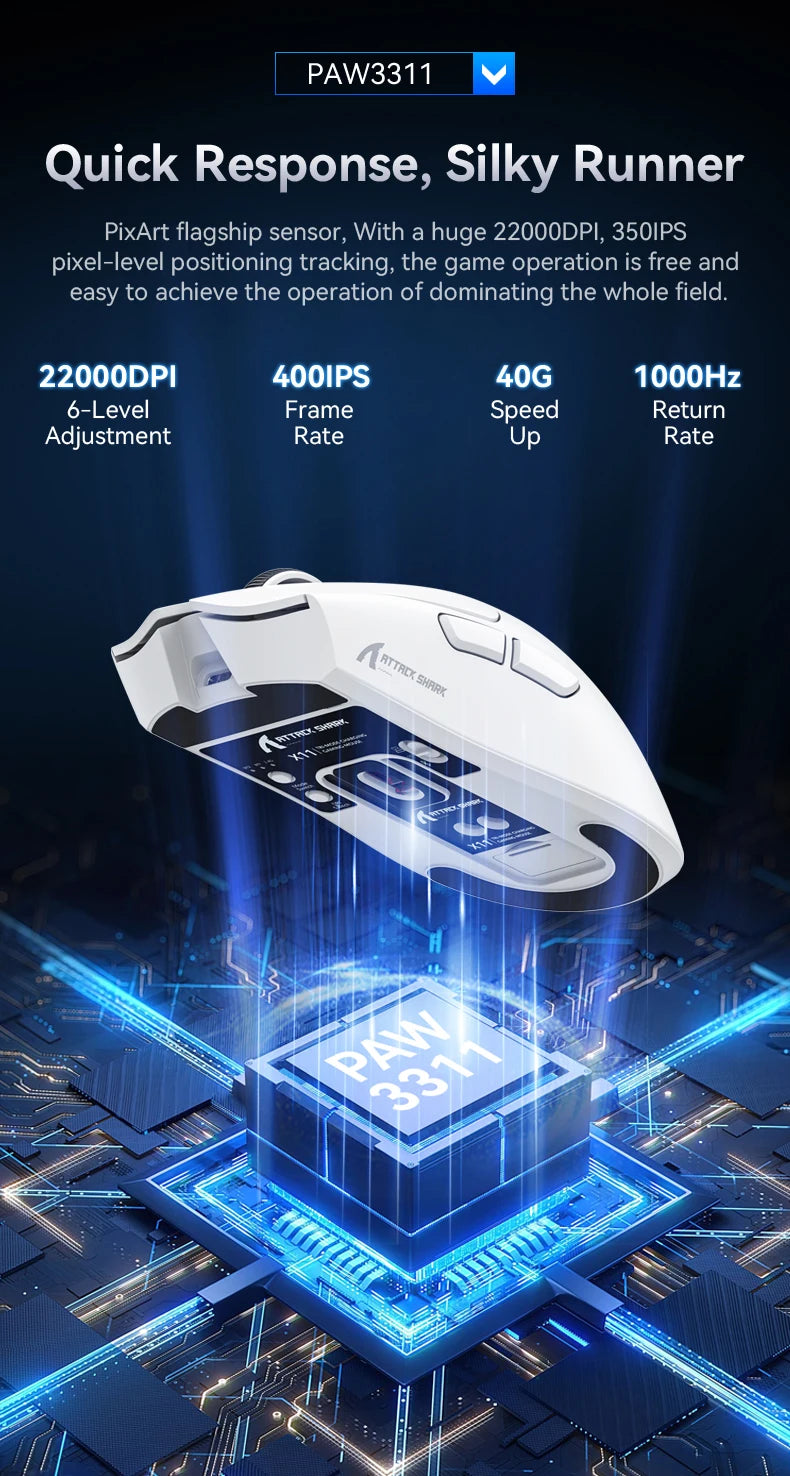 Ratón inalámbrico Attack Shark X11&R1 Tri Mode Bluetooth con base de carga RGB, ergonómico y ligero, accesorio para PC gamer