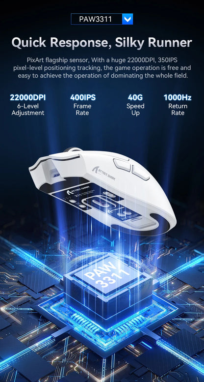 Ratón inalámbrico Attack Shark X11&R1 Tri Mode Bluetooth con base de carga RGB, ergonómico y ligero, accesorio para PC gamer