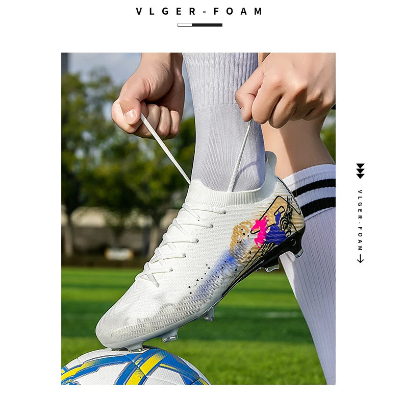 New Men Soccer Shoes FG Non-Slip Long Spikes Football Boots Soccer Cleats Training Shoes Match Ultralight Outdoor Drop Shipping
