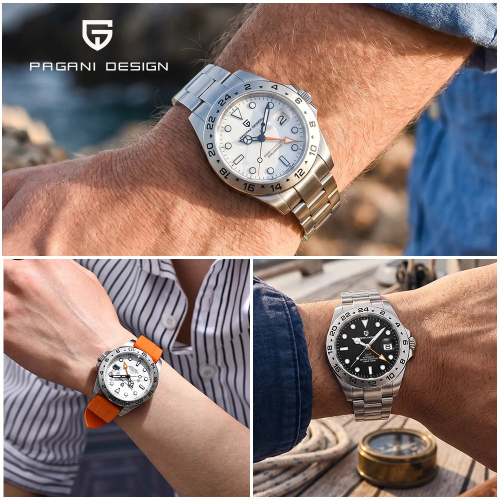 Pagani Design 2026 Nuovo orologio subacqueo da uomo 42mm in zaffiro, automatico meccanico GMT, impermeabile 100m PD1682