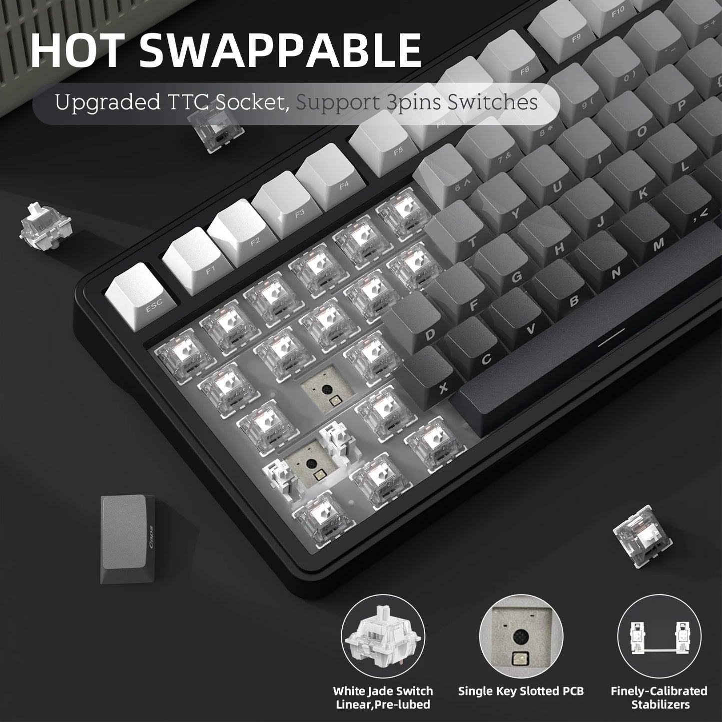 Tastiera meccanica ATTACK SHARK X85 Tri-mode Gasket 75% con manopola CNC, imbottitura a 5 strati, hot swappable, retroilluminazione RGB, NKRO