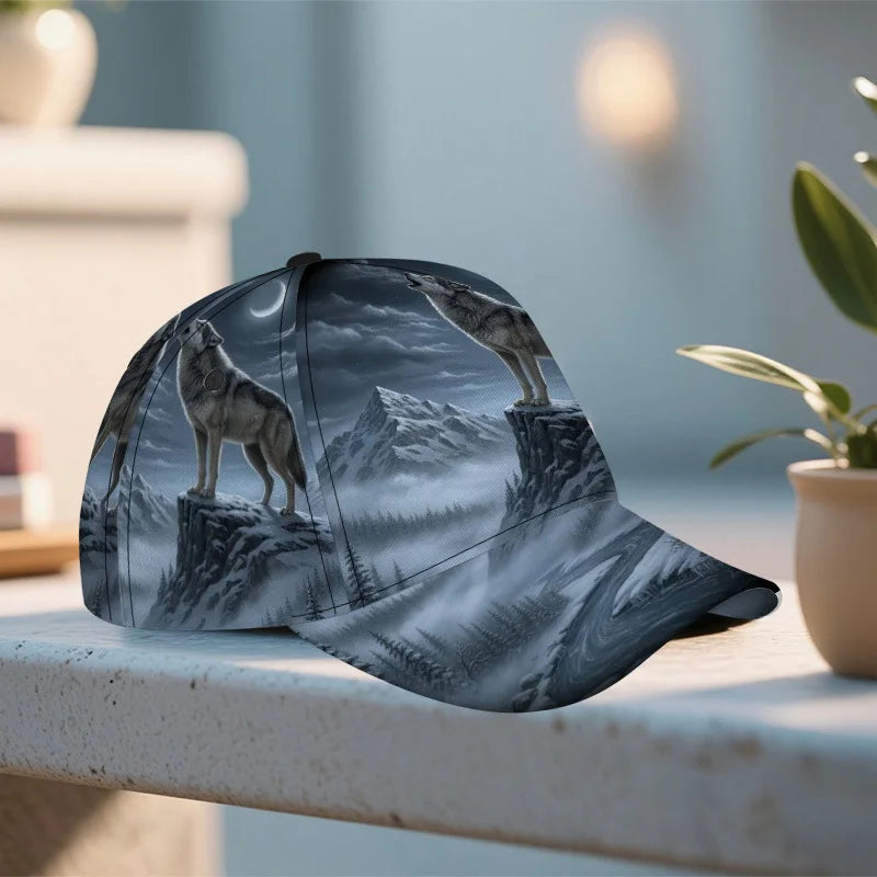 Wolf Howling At Moon Print Classic Baseball Cap Comfortable Adjustable Duckbill Hat Ideal For Daily Wear Perfect For Family