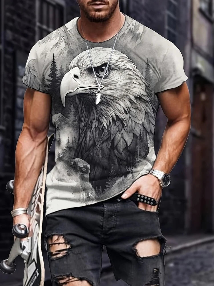 Camiseta patriótica para hombre con estampado 3D de águila, cuello redondo, manga corta y estilo casual, ideal para moda de verano y actividades al aire libre