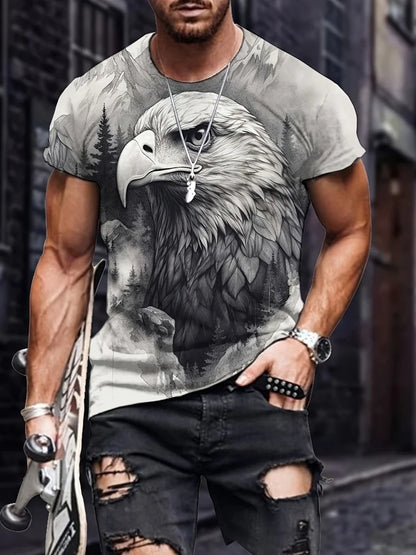 Camiseta patriótica para hombre con estampado 3D de águila, cuello redondo, manga corta y estilo casual, ideal para moda de verano y actividades al aire libre