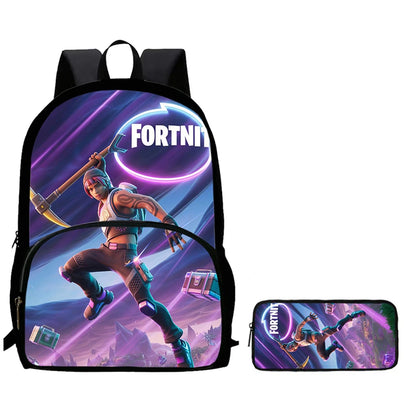 Conjunto de 2 Peças de Mochila Escolar Infantil FORTNITE Cartoon, Mochila Leve e Resistente e Estojo com Bolso Frontal, Meninos e Meninas 5-10