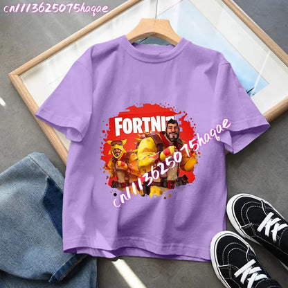 Camisetas Fortnite para niños con estampado de anime y personajes, tops de dibujos animados Fortress Night, ropa de verano para niñas, manga corta, camisetas tipo pulóver