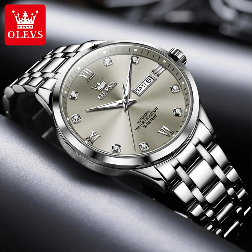 Relógio automático para homem OLEVS 9946 – Relógio de pulso mecânico de luxo, equipado com calendário e indicação da data, ideal para homens de negócios.