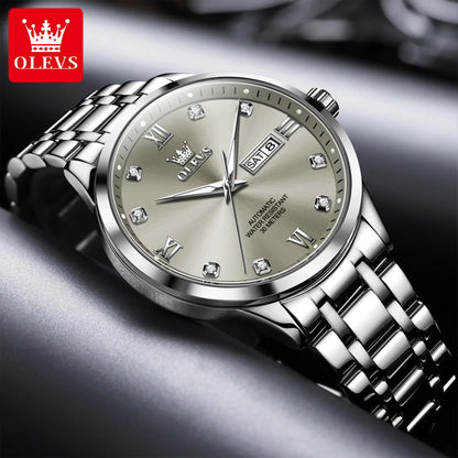 Relógio automático para homem OLEVS 9946 – Relógio de pulso mecânico de luxo, equipado com calendário e indicação da data, ideal para homens de negócios.
