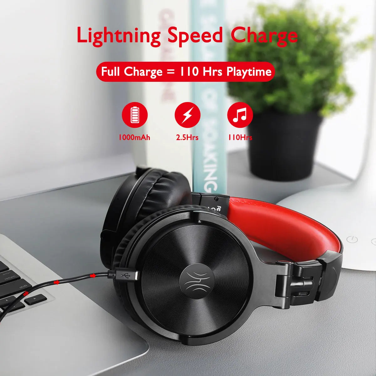 Auriculares gaming inalámbricos OneOdio Pro-M Bluetooth 5.2 HiFi estéreo con micrófono, 110H de autonomía, graves profundos y diseño plegable circumaural