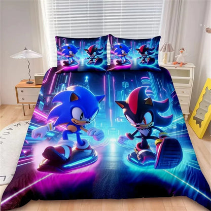 Juego de funda nórdica de dibujos animados, ropa de cama suave de algodón lavable, S-Sonic-S, película H-HedgehogS, set de 2/3 piezas, cuatro estaciones, residencia de estudiantes