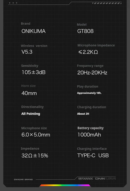 Auriculares gaming inalámbricos ONIKUMA GT808 2.4G/Bluetooth/cableados de 3 modos, circumaurales, con micrófono con cancelación de ruido para PC PS4 PS5