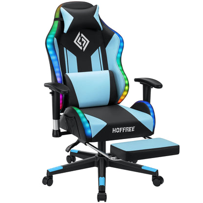 Sedia gaming LED per bambini 8-15 anni, sedia gamer regolabile con illuminazione LED, poggiapiedi e supporto lombare, sedia PC ergonomica