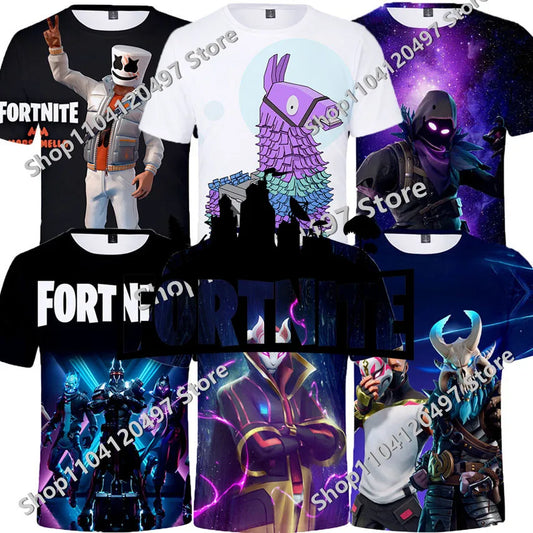 Japanese Anime Fortnite Summer T-shirt for Men Women Battle Royale Short-Sleeved Casual Comfortable Loose Harajuku Streetwear