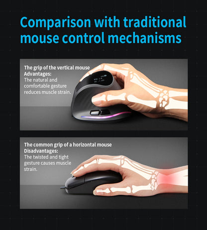 Mouse verticale wireless ricaricabile con display, ergonomico, 6 pulsanti programmabili, gaming per gamer desktop